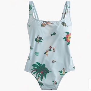 J. Crew Light Blue Tropical Print One Piece Swimsuit